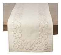 SARO LIFESTYLE 493.N1672B Swirling Collection Embroidered Design Linen Blend Table Runner, 80% polyester-20, Natural