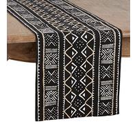 SARO LIFESTYLE 661.BK1690B Malian Collection Mud Cloth Table Runner, 100% Cotton, Black
