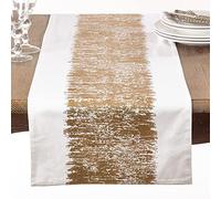 SARO LIFESTYLE 700.GL16108B Agatha Collection Metallic Banded Design Cotton Table Runner, 100%, Gold