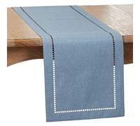 SARO LIFESTYLE 9738.DN1454B Hadleigh Collection Laser-Cut Hemstitch Table Runner, 100% Polyester, Denim