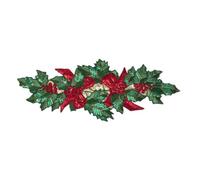 SARO LIFESTYLE Beaded Holly Ribbon Table Runner - Festive Holiday Table Runner for Christmas Dining Tables, Seasonal Entertaining, and Elegant Holiday Tablescapes, 13"x34", Red/Green