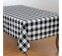 SARO LIFESTYLE Buffalo Plaid Tablecloth, 56% cotton-44% Polyester, Black, 70" x 180"