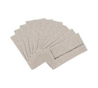 SARO LIFESTYLE Collection Solid Color Poly And Linen Blend Toscana Napkins With Hemstitch Border (Set of 12), 20", Natural, 12 pieces