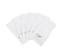 Saro Lifestyle Cotton Embroidered Dragonfly Hemstitch Napkin (Set of 6), White, 20"x20"
