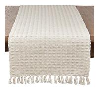 Saro Lifestyle Dashed Woven Table Runner, Natural, 16"x90"