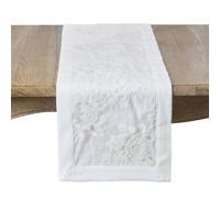 SARO LIFESTYLE Faux Fur Floral Table Runner - Luxurious Textured Table Runner for Elegant Dining Tables, Winter Entertaining, and Glam Holiday Décor, 14"x72", Ivory