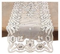 SARO LIFESTYLE Hand-Beaded Table Runner, Silver, 16"x72"