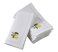 SARO LIFESTYLE NM136.W20S The Broderie Collection Hemstitch Table Napkins with Embroidered Lemon Design (Set of 6), Cotton