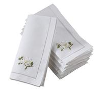 SARO LIFESTYLE NM143.W20S The Broderie Collection Hemstitch Table Napkins with Embroidered Magnolia Design (Set of 6), 100% Cotton