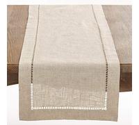 SARO LIFESTYLE Poly and Linen Blend Hemstitched Table Runner with Hemstitch Border, Natural, 18"x108"