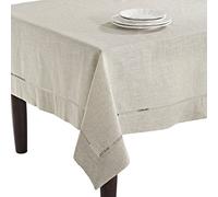 SARO LIFESTYLE Poly and Linen Blend Toscana Tablecloth with Hemstitch Border, Natural, 65"x140"