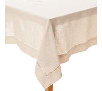 SARO LIFESTYLE Poly and Linen Blend Toscana Tablecloth with Hemstitch Border, Natural, 65"x160"