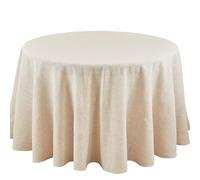 SARO LIFESTYLE Poly and Linen Blend Toscana Tablecloth with No Hemstitch Border, Natural, 90"