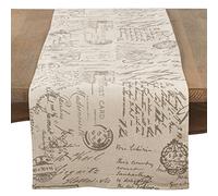 SARO LIFESTYLE Vintage Script Print Design Table Runner, 95% polyester - 5% linen, Natural, 16" x 72"