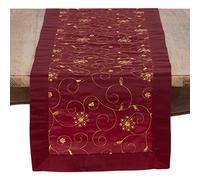SARO LIFESTYLE XJ511.BU16108B Sevilla Collection Embroidered and Sequined Table Runner in Festive Tones, 100% Polyester, Burgundy