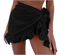 Sarongs for Women Beach Cover Up Chiffon Ruffle See Through Bikini Wrap Skirt - Sheer Lightweight Swimwear Cover Ups for Summer Holiday Poolside Resort Wear, One Size Knot Shrug Mini