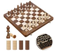Sarr Klith Chess Set and Checkers 2IN1, 16" Wooden Magnetic Chess Board for Adults Kids, Foldable Travel Chess Set with 2 Extral Queen, Chess Gift Toys for Boys Girls