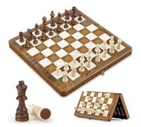Sarr Klith Chess Set for Kids Adults, 12'' Wooden Chess Board, Handmade 32 Chess Pieces & 2 Extra Queen, Folding Travel Chess Set with Storage Slots, Board Game for Tournament Professional Beginner
