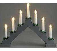 Sarrah Little Store 7 LED Wooden Christmas Candle Bridge - Mains Powered - Window Decoration Arch - Indoor Warm White Light - Xmas Festive Pre-Lit - Grey