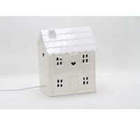 Sarrah Little Store Ceramic House - Art Sculpture - Table Decoration Lamp - Cream Base - Durable - Energy Saving - Practical & Eye-Caring - Soft Warm Light - with roof Base (White Roof Cream Base)