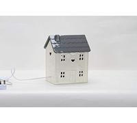 Sarrah Little Store Ceramic House - Art Sculpture - Table Decoration Lamp - Cream Base - Durable - Energy Saving - Practical & Eye-Caring - Soft Warm Light - Grey Roof