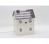 Sarrah Little Store Ceramic House - Art Sculpture - Table Decoration Lamp - Cream Base - Durable Energy Saving - Practical & Eye-Caring - Soft Warm Light - with Roof Base (Brown Roof Cream Base)