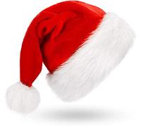 Sarrah Little Store Santa Hat Children's Kids Adult - Red & White - Velvet Comfort Christmas Hats - Classic Extra Thicken Fur - for New Year Festive Xmas Holiday Hat Party Supplies - Large for Adult