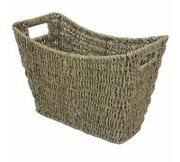 Sarrah Little Store Seagrass Newspaper Magazine Baskets with Handles - Stylish Curved Design - Multipurpose Organiser Storage Holder Box Rack - Wicker - Brown