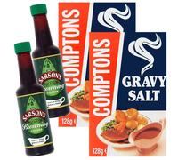 Sarsons Gravy Browning 150ml x2 With Comptons Gravy Salt 128g x2 (4 Pack Mixed Seasoning Bundle)