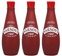 Sarsons Malt Vinegar 300ml (Pack of 3) | Iconic British Malt Vinegar | Perfect for Seasoning, Pickling, and Cooking | Rich & Tangy Flavor | Lightweight, Shatterproof Plastic Bottles