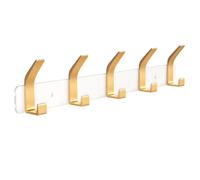 Sarsumir Coat Hooks Wall Mounted Over Door Hangers with 5 Hooks Coat Racks for Front Door Bedroom Coats Jackets Purses Bags Clothes Towels, White Gold