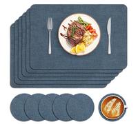 Sarsumir Placemats, Placemats and Coaster Sets 6 Place Mats and 6 Coasters PU Leather Dining Table Mats Washable Heat Resistant Non-Slip for Home Restaurant Dinner Party, Navy Blue