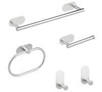 Sarsumir Towel Rail Wall Mounted 5 Pieces Toilet Roll Holder Hand Towel Holders for Bathrooms Kitchen Stainless Steel Towel Rack Self Adhesive Hooks Bath Accessories No Drilling, Silver Gray