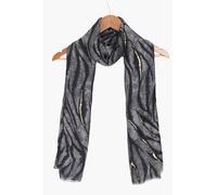 Sarta Women's Annika Tiger Print Stripe Lightweight Foil Scarf in Grey Sarta Grey One Size