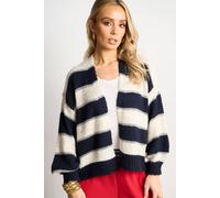 Sarta Women's Glitter Striped Italian Wool Blend Cardigan in Navy Blue/Cream Sarta Navy One Size