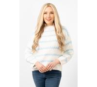 Sarta Women's Kennedy Wool Blend Jumper - White/Light Blue, Wavy Stripe in White Sarta White One Size