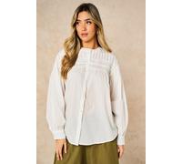 Sarta Women's Libby Long Sleeve Button Down Cotton Shirt - White, Pleated in White | Size: Large Sarta White L