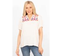 Sarta Women's Lula Short Sleeve Cotton Blouse - White, Floral Embroidery in White | Size: 16-18 Sarta White 16-18