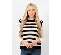 Sarta Women's Peyton Wool Blend Round Neck Tank Top - Black/Cream, Stripe in Black Sarta Black One Size