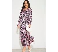 Sarta Women's Pink Abstract Print Shirred Shoulder Midaxi Dress | Size: Medium Sarta Pink M