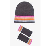 Sarta Women's Rainbow Stripe Beanie Hat & Wrist Warmers Gift Set in Grey Sarta Grey One Size