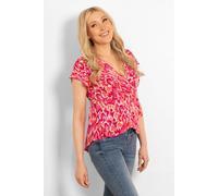 Sarta Women's Short Sleeve Wrap Top - Pink, Abstract Print in Pink | Size: 12-14 Sarta Pink 12-14