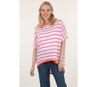 Sarta Women's Striped Short Sleeve Knitted Cotton Top in Pink Sarta Pink One Size