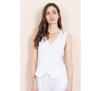 Sarta Women's Summer Italian Linen Waistcoat - White/Black, Jacquard Stripe in White | Size: 12-14 Sarta White 12-14