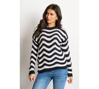 Sarta Women's Wave Stripe Scalloped Italian Wool Blend Jumper in Cream/Navy Blue in Navy Sarta Navy One Size
