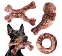 Sarvvte 3 Pack Indestructible Dog Chew Toys for Aggressive Chewers - Durable Nylon Chew Toys with Beef Flavour, Teeth Cleaning Bumps & Peanut Butter Slots for Medium/Large Breed Dogs