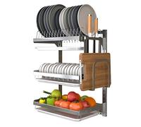 SaryEdge 3-Tier Stainless Steel Dish Drying Rack, Wall-Mounted Kitchen nizer with Adjustable Height & Drip Tray, Space-Saving Dish Drainer for Efficient Drying,