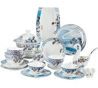 SaryEdge 62-piece ceramic tableware set, bone china plate set, serving 6 people, kitchen tableware set, including plates, bowls, dishes, and spoons, beautiful and practical.,