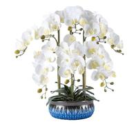 SaryEdge Artificial Orchid 60cm Artificial Phalaenopsis Flowers with Luxury Ceramic Vase Artificial Flower for Home Decor Potted Faux,
