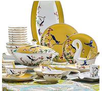 SaryEdge Bone china tableware set with magpie flower pattern, 70-piece ceramic tableware set, plate and bowl set, suitable for family banquets and gifts, beautifully presented.,